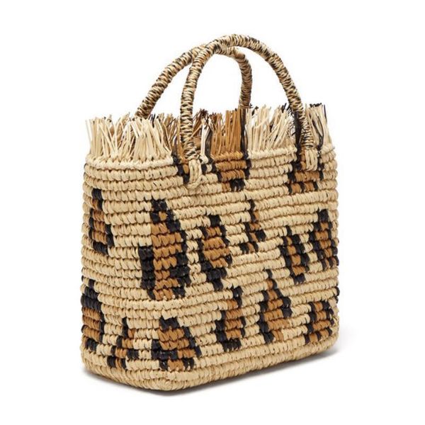 

ladies leopard round straw beach bag handmade crochet woven shoulder bag circle rattan basket summer vacation casual