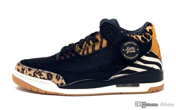 

air authentic 3 se animal black men basketball shoes dark mocha-rope-multi-color retro sports sneakers ck4344-002 with box