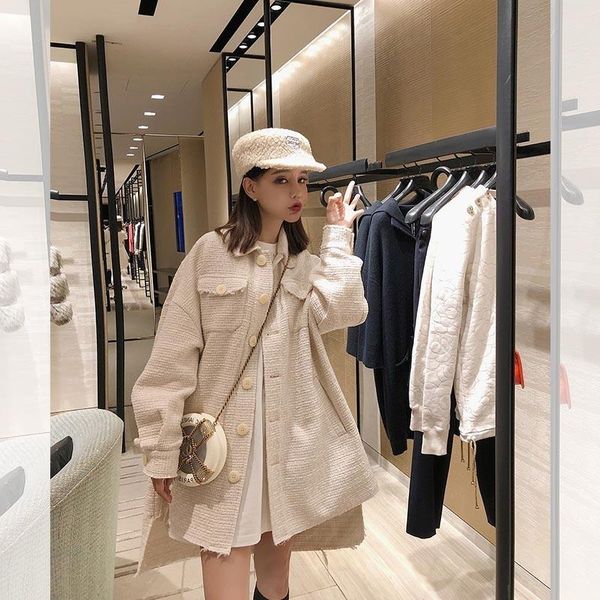 

love2019 and pattern woolen loose coat girls long plover lattice cotton clip woollen overcoat suit-dress, Black;brown
