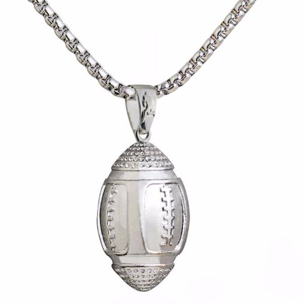 

rugby ball necklaces pendant fitness for men american football cloth accessories sports jewelry stainless steel chain 2020, Silver