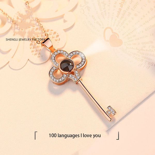 

s925 sterling silver 100 languages i love you key necklace love memory projection jewelry valentine's day gift