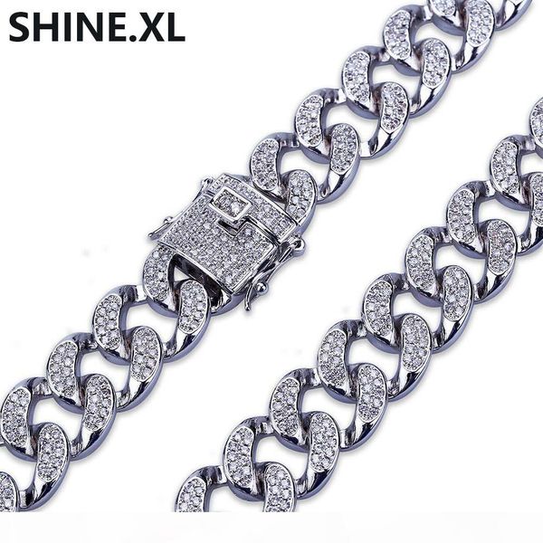 

hip hop iced out золото серебро цвет покрыл майами кубинского ожерелье micro pave циркон ожерелье цепь 18 20 24 30 дюймов, Silver