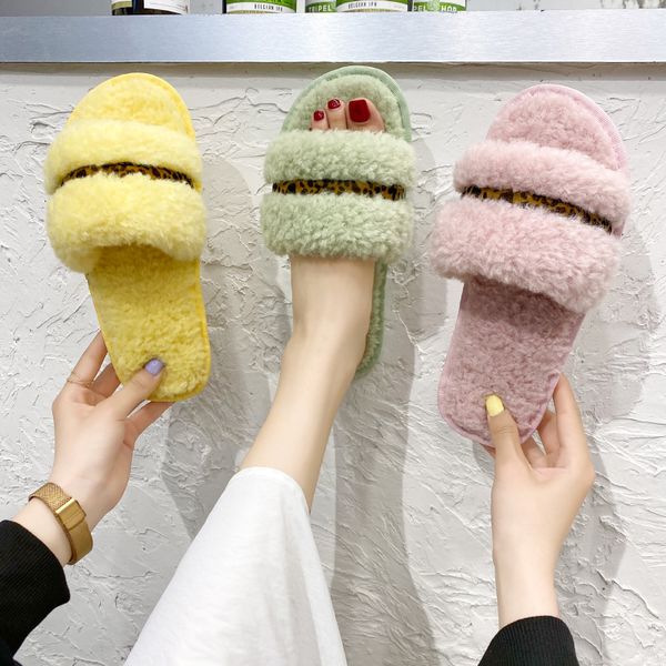 

shoes ladies' slippers slipers women fur flip flops flock low luxury slides flat soft 2020 plush designer rome autumn fashion, Black