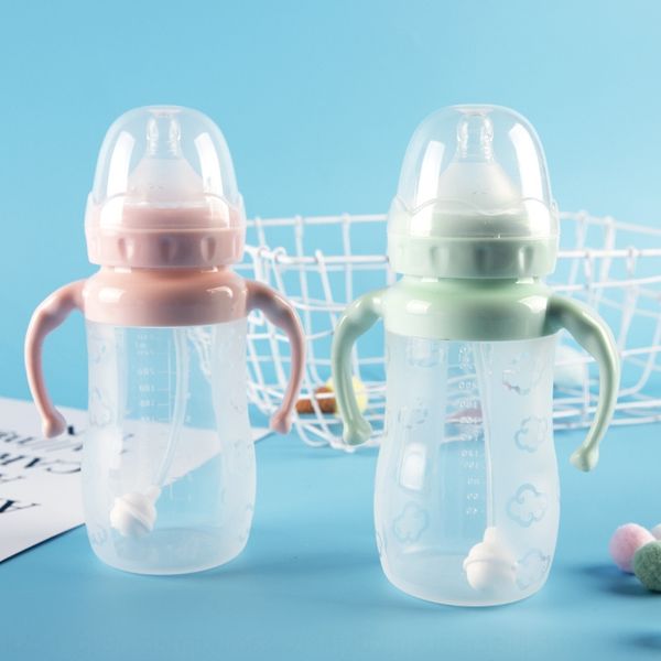 

240ml maternal memory newborn with handle full bottlemilk bottle bottlesilicone straw silicone milk bottle transparent anti-fall