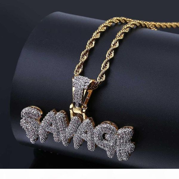 

Mens Hip Hop Jewelry New Fashion Bling Letter SAVAGE Pendant Necklace with Silver Gold Twist Chain
