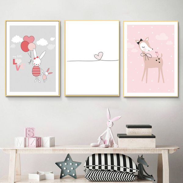 

розовый шар детские кролик детские wall art печать мультфильм олень холст картина любовь плакат картина nordic kids room decor распечаток