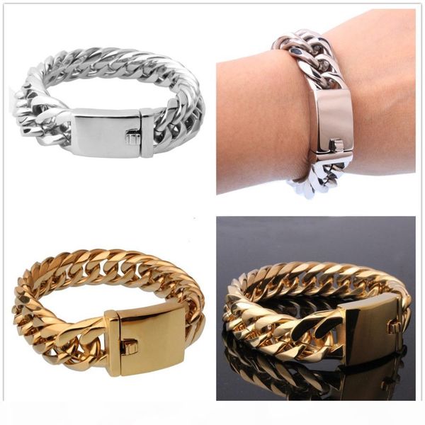 

7-11" 16mm прохладный из нержавеющей стали 316l silver gold tone кубинский снаряженная link chain мужская браслет байкер ювелирные изделия в, Golden;silver