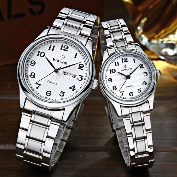 

wwoor couple watch pair men and women silver quartz clock male female gift watch lover souvenir relogios casais, Slivery;brown