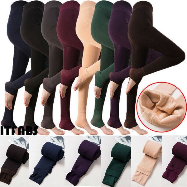 

leggings women thermal thick warm fleece lined fur winter pencil leggings plush plain high elastic waist pants 2020 new, Black