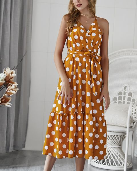 

women dresses fashion summer new style dresses print luxury women designer temperament commuter polka dot sling dresses, Black;gray