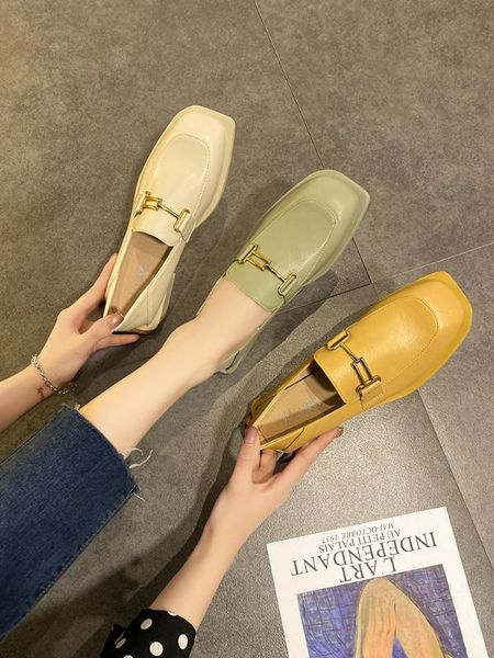 

2020 spring new korean version of two wear wild british style small leather shoes thick heel single shoes net red loafers women, Black