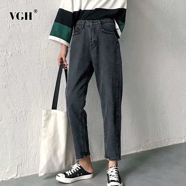 

vgh pencil pants for women zipper high waist pockets loose large size korean jeans female 2020 autumn fashion new clothing, Blue