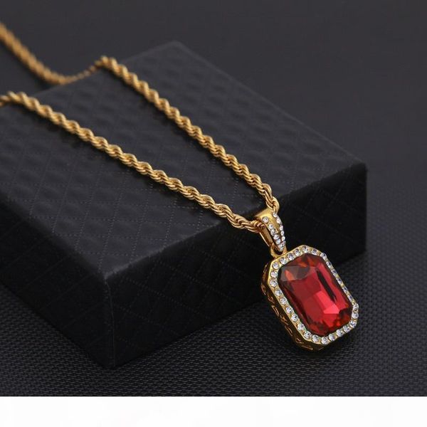

m mens mini ruby pendant necklace gold cuban link chain fashion hip hop necklaces jewelry for men, Silver