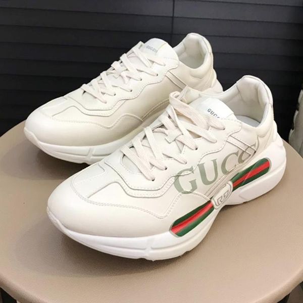 

new men 's rhyton leather sneaker drop ship men 's shoes vintage footwears lace -up plus size sports men shoes scar, Black