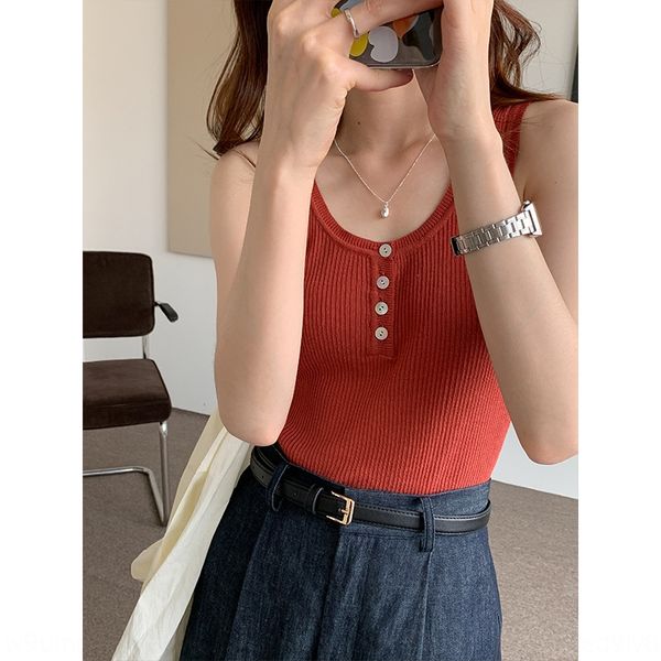 

tg han xun vest shirt 2020 new knitted i-shaped vest women slim base shirt solid color inner match 11692, Camo