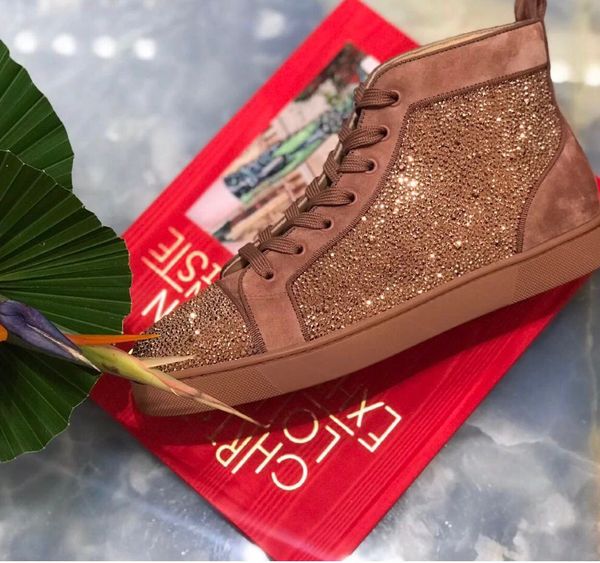 

famous fard strass suede leather red sole casual flat men red bottom sneakers famous party dress brands walking shoes eu35-47,with box, Black