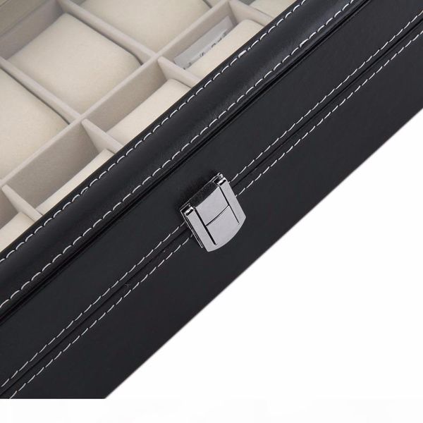 

l 12 slots grid pu leather watch box display box jewelry storage organizer case locked boxes retro saat kutusu caixa para relogio, Black;blue