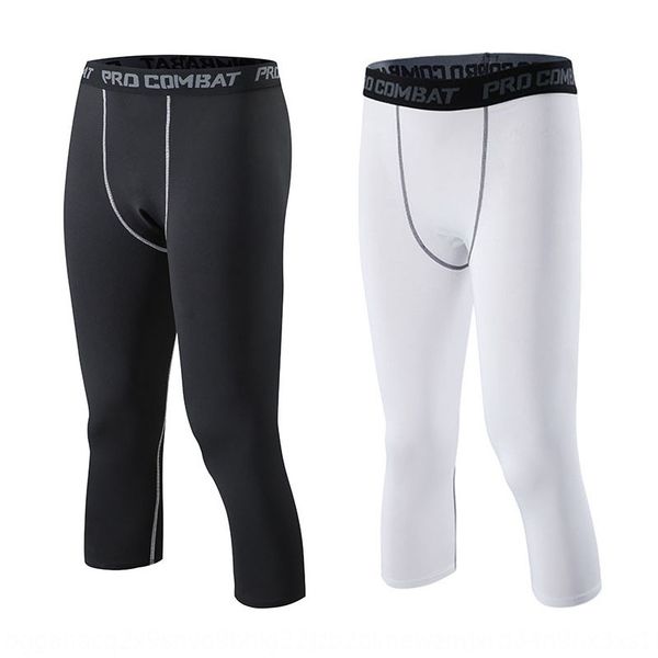 

men's pro sports sports tight fitness running training capri pants breathable quick-drying elastic tight pants, Black