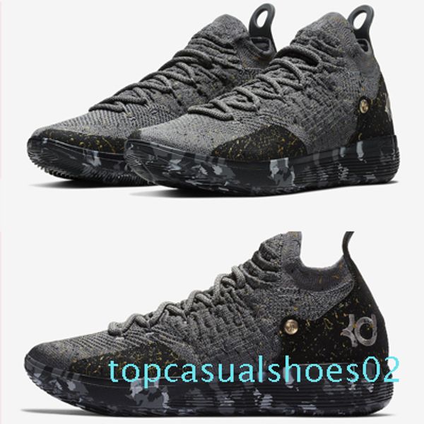

kd 11 casual shoes gold splatter kevin durant 11s designer multi-color/metallic gold men shoes size 7-12 t02, Black