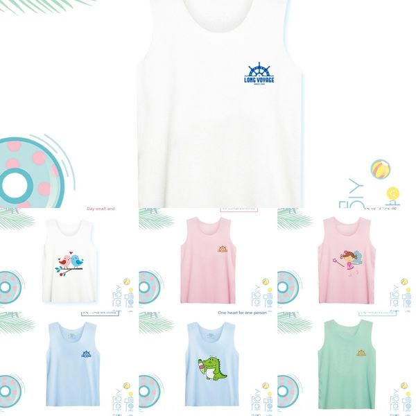 

2020 новых дети бесшовного модальные мальчиков и девочки обваленной базы рубашки жилета случайного выреза жилет ребенка, Blue