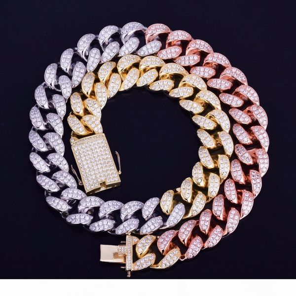 

20мм тяжелый смешанный цвет майами мужская кубинский ожерелье choker iced кубический циркон хип-хоп ювелирных изделий gold silver chain 18