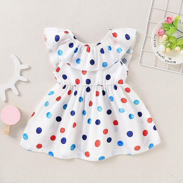 

girl's dresses (6m-3t) children's lotus leaf collar wave dot printing princess dress sleeveless beauty pageant s4, Red;yellow
