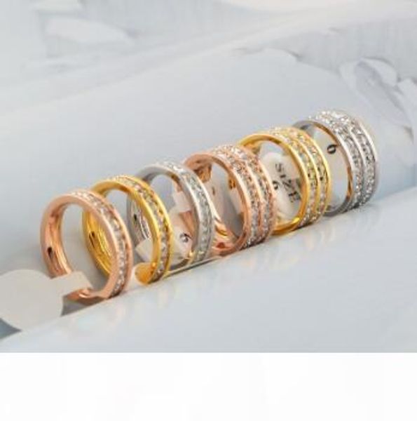 

single and double row small square diamond ring 18k rose gold titanium steel ring wedding couple ring, Silver