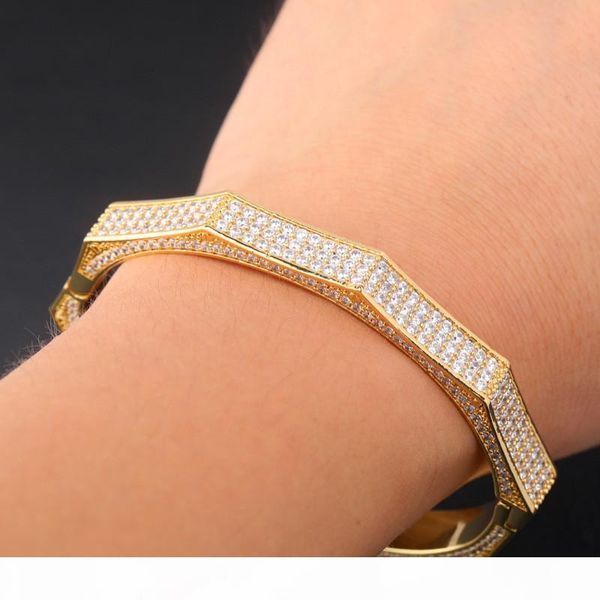 

fashion designer polygonal bracelets iced out full zircon bracelet gold silver rose gold plated bling hiphop jewelry bangle, Black