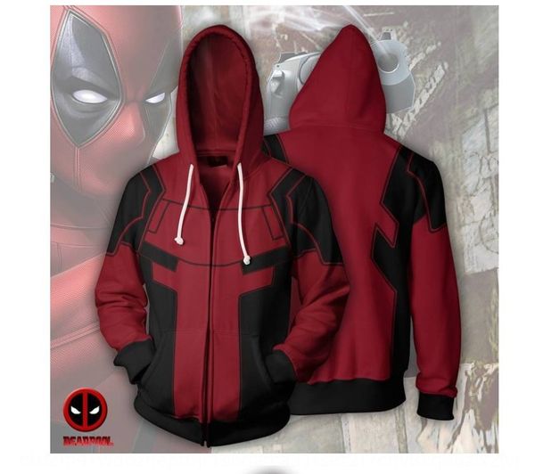 

новый marvel герой deadpool 2cosplay цифровая печать стерео наклейка с длинным рукавом молния рубашка с капюшоном ванной комнаты стикер shir, Black