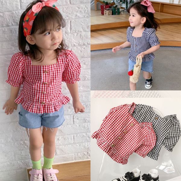 

children's plaid summer girls' short sleeve 3-8 shirt clothing shirt years old children's wear, White;black