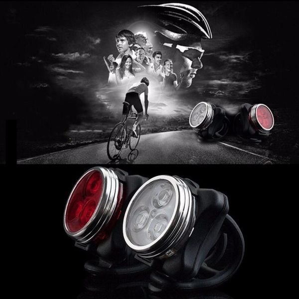 

3 led usb oplaadbare fietslicht fietsen bike voor/achterlicht hoofd staart lamp met oplaadkabel rood wit