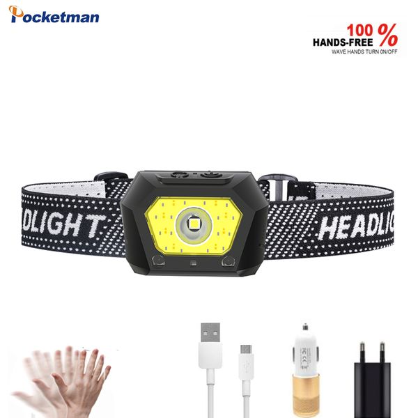 

headlamps 20000 lm led headlamp motion sensor battery indicator built-in powerful headlight usb rechargeable waterproof ship