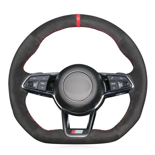 

for audi tt 2017 car hand-sewn steering wheel cover black suede leather