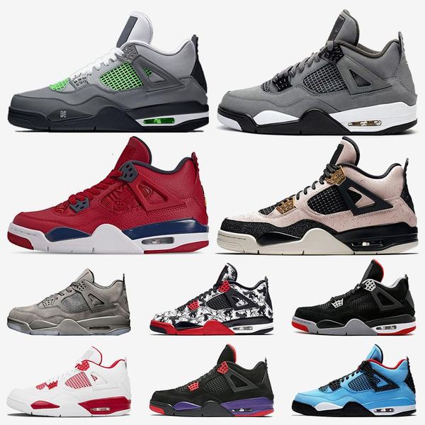 

2019 new 4s basketball shoes for men neon retro fiba silt red cool grey travis scott 4 bred tattoo mens trainers sports sneakers