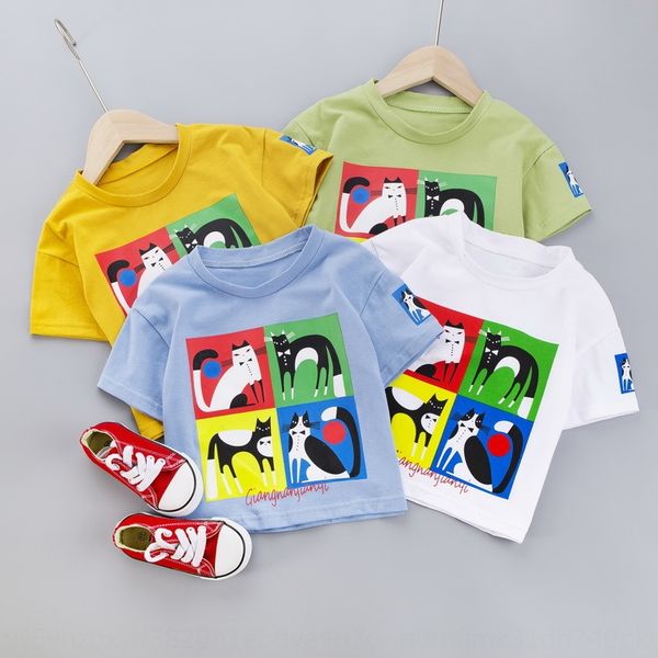 

2020 лето новый детский футболка с короткими рукавами футболки 0-1-2-3-4 лет детский случайные мультфильм печатных топ, Blue