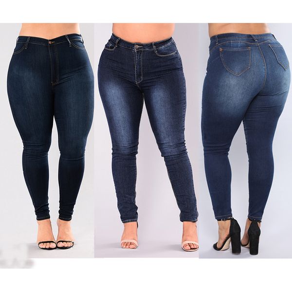 

plus size 5xl high waist elastic calca jeans women slim long jeans fat mom denim pants ladies push up pencil pants, Blue