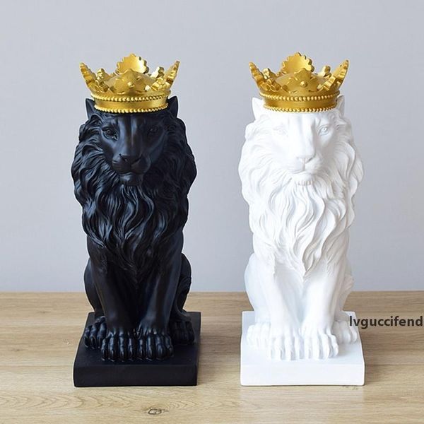 

crown lion statue home office bar lion faith resin sculpture model crafts ornaments animal origami abstract art decoration gift t200330