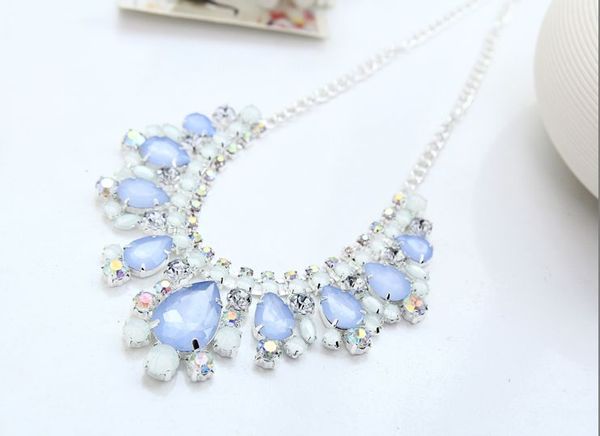 

2017 new silver plated bue crystal necklace accessories rhinestone fashion chain necklaces for women jewelry #n031