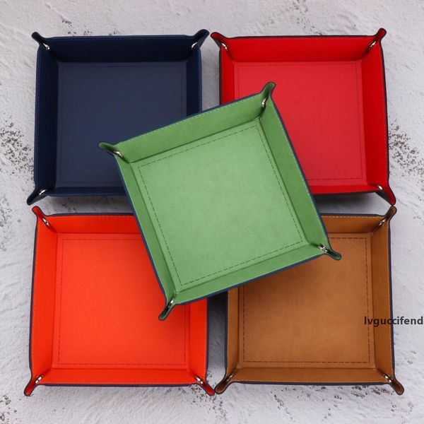 

5colors foldable deskstorage box pu leather square table game board key wallet coin dice tray home storage table decor
