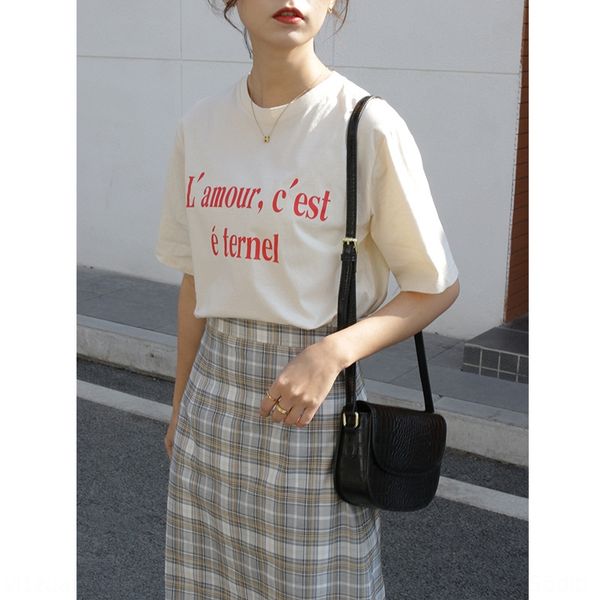 

2020 korean style round neck letter t-shirt printed t-shirt summer new simple casual short sleeve tee, White