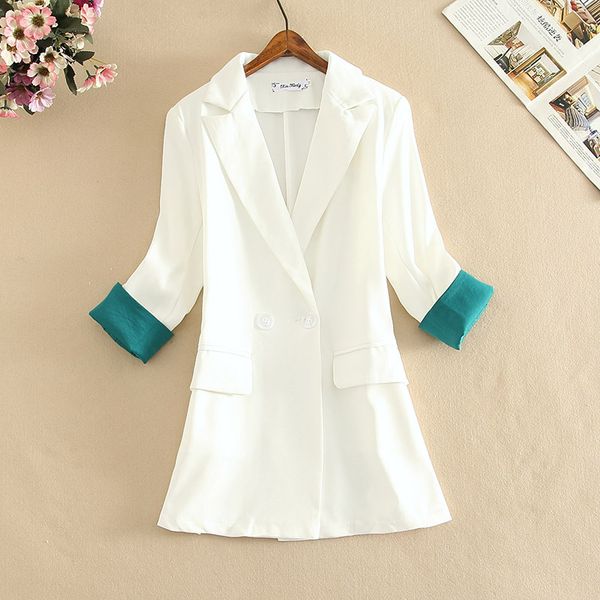 

ewq] 2020 new korean style spring and autumn suit jacket women trendy casual lapel double-breasted short-sleeved coat ladies, White;black