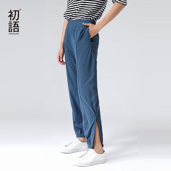 

toyouth women sweatpants fashion feet zipper embroidered harem pants female elastic waist trousers, Black;white