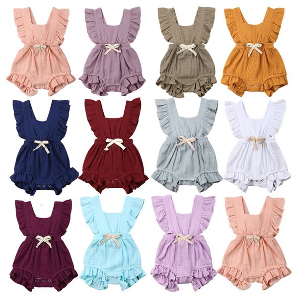 

newborn baby sleeveless romper toddler girls ruffle solid color jumpsuit summer outfits sunsuit one pieces clothes set 0-24m, Blue