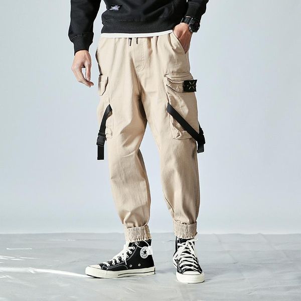 

new men's overalls harem pants multi-pocket fashion casual pants joggers print streetwear tactical loose pantolon, Black