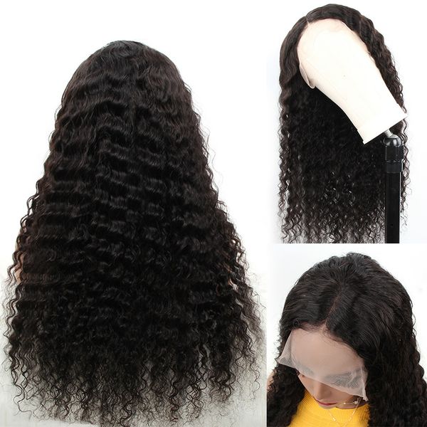 

curly human hair wigs natural color bleached knots brazilian remy 13x6 lace front human hair wigs with baby hair 150 density wig, Black