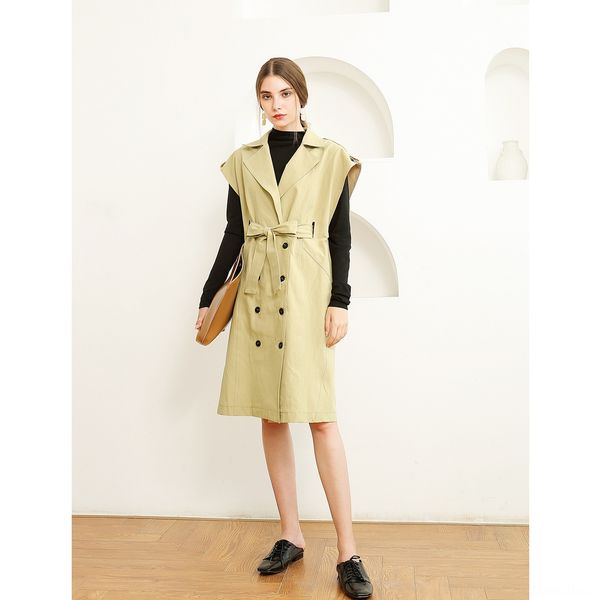 

women's cotton coat mid-length 2020 coat vest autumn new loose sleeveless double-breasted lace-up suit collar vest, Black;white