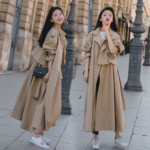 

0kjqu 2020 autumn new khaki windbreaker overalls skirt windbreaker women's mid-length korean-style over-the-knee temperament autumn ove, Tan;black