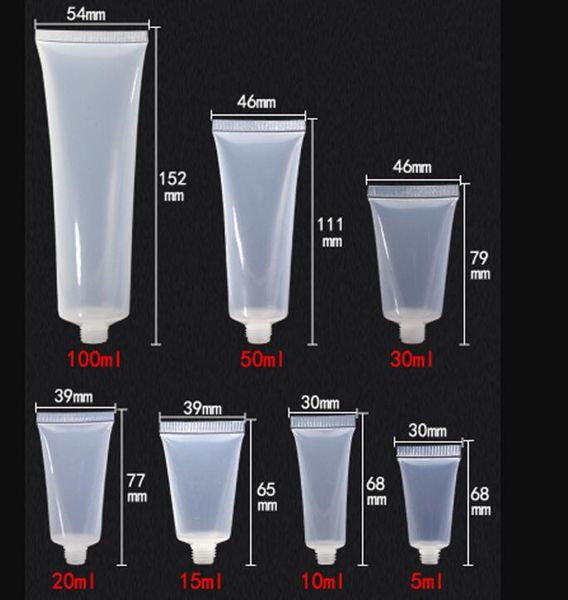 

flip capping 5ml 10ml 15ml 20ml 30ml 50ml 100ml clear plastic lotion soft tubes bottles empty cosmetic makeup cream container dhe170