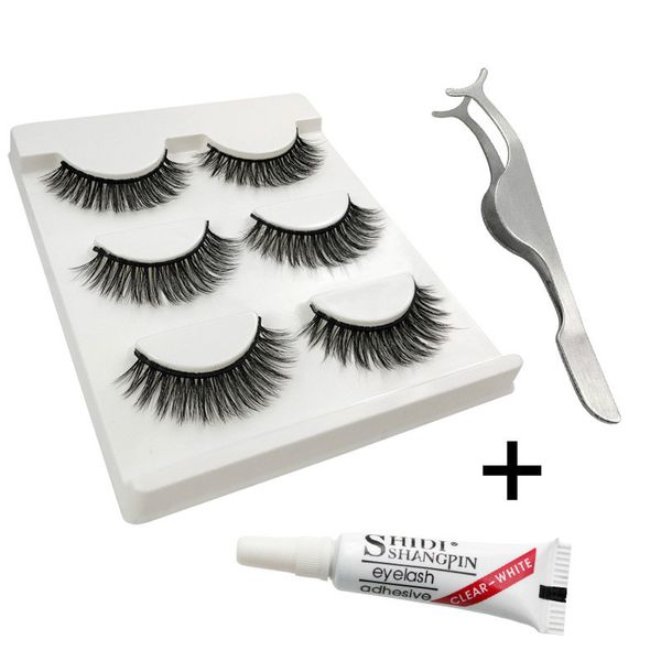 

natural slim false eyelashes package combination eyelashes + small glue + tweezers volume soft fake eye lashes