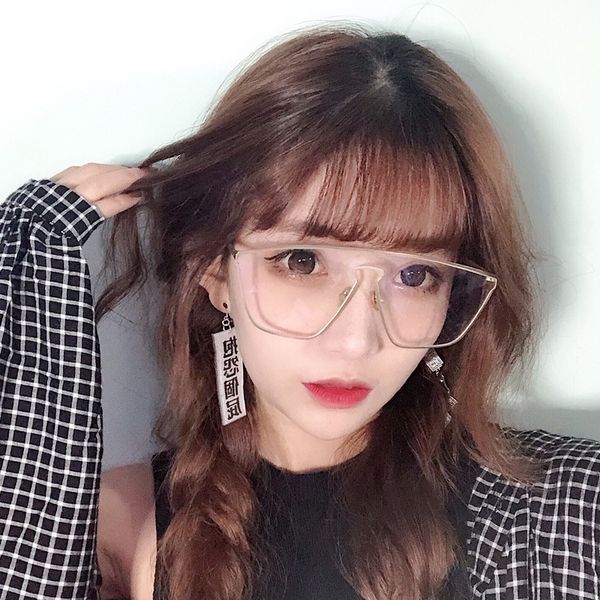 

korean ins transparent large frame web celebrity plain lei yimeng of the same style men's and women's glasses glasses concave styl, Silver
